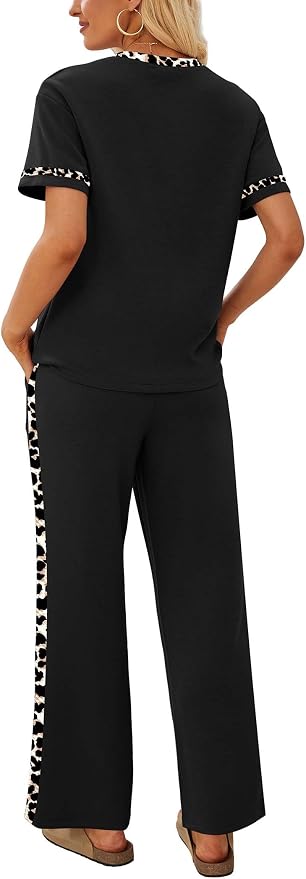 Sampeel 2 Piece Sets for Women Matching Sets Summer Outfits Resort Wear Short Sleeve Lounge Set Wide Leg Pants with Pockets