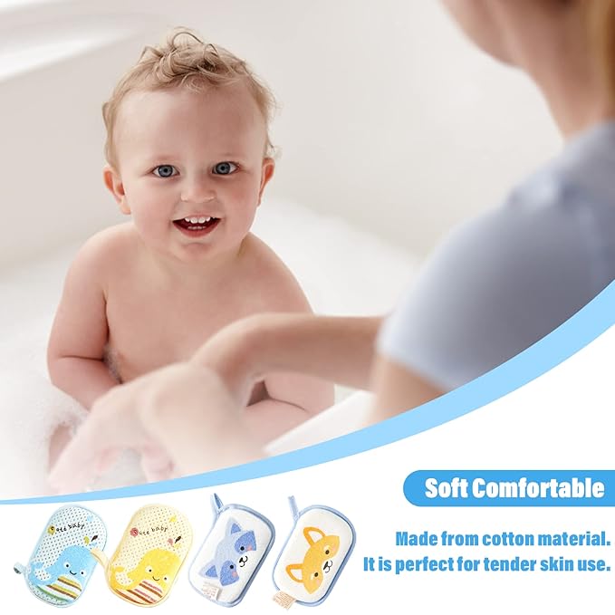 Baby Bath Sponge, 2 Pack Cartoon Animal Style Baby Sponge for Bathing, Infants Bath Sponge Ultra Soft & Absorbent Natural and Safe Great for Sensitive Skin, for Boys & Girls (Raccoon)