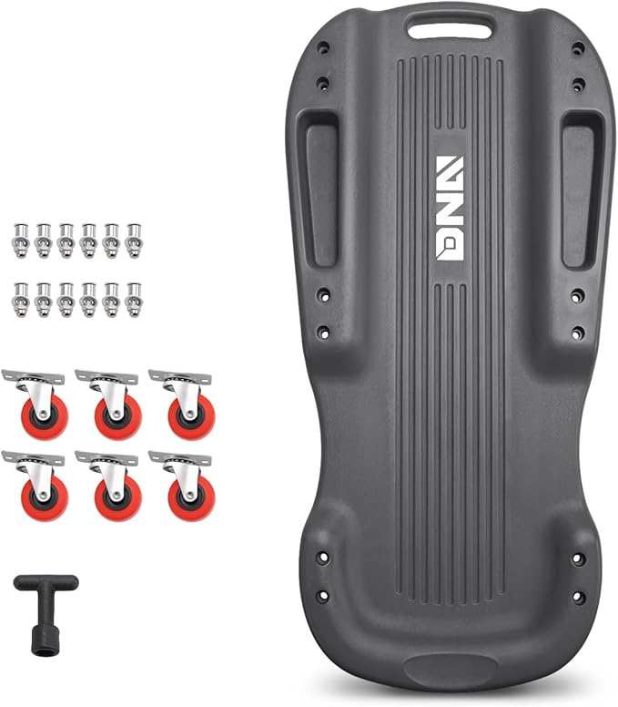 DNA Motoring 38 Inches Low Profile Plastic Rolling Garage Shop Floor Creeper with Side Pockets & 6pcs Casters, Black, TOOLS-00392