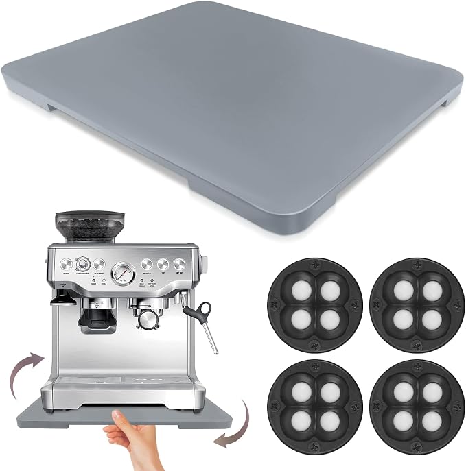 360°Rolling Tray Bamboo Appliance Slider for Breville Espresso Machine | Kitchen Sliding Tray for Coffee Maker Appliances Mat Easily from Under The Cabinet Gray 13"×15.7"