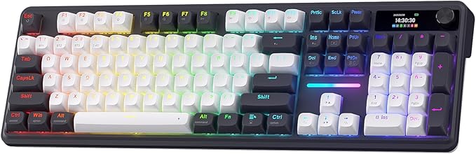 Redragon K762 PRO Wireless 104-Key Gasket Gaming Keyboard, Screen & Knob | Easy-Control LED Info Display, 0-Delay Tri-Mode, Cushioned 5-Layer Noise Dampening for Creamy Thocky Sound, Full-Size 104-Key