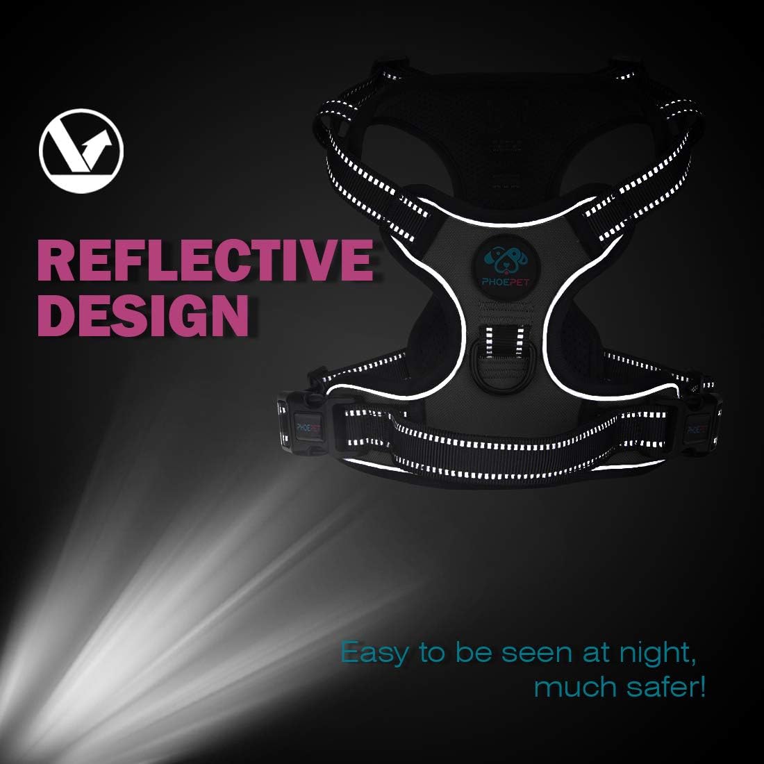 PHOEPET Reflective Dog Harness No Pull Large Breed Vest with 2 Metal Leash Attachment Hooks(XL, Orange)