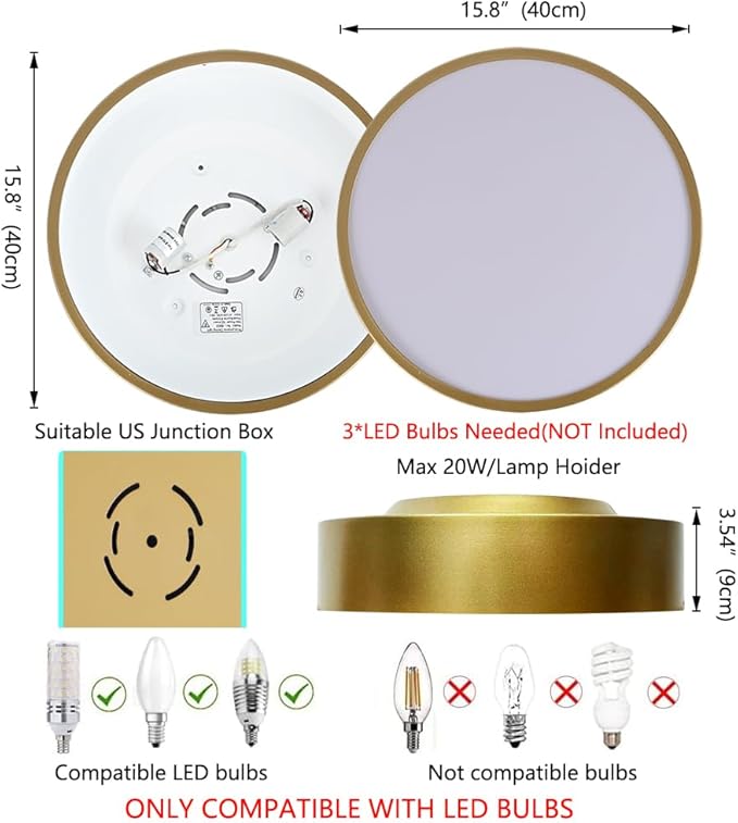 Modern Gold Flush Mount Ceiling Light, 3-Lights Round Ceiling Light, Minimalistic Ceiling Lamp Acrylic Shade Lighting Fixture for Bedroom Laundry Room Bathroom Hallway(15.8 Inch)