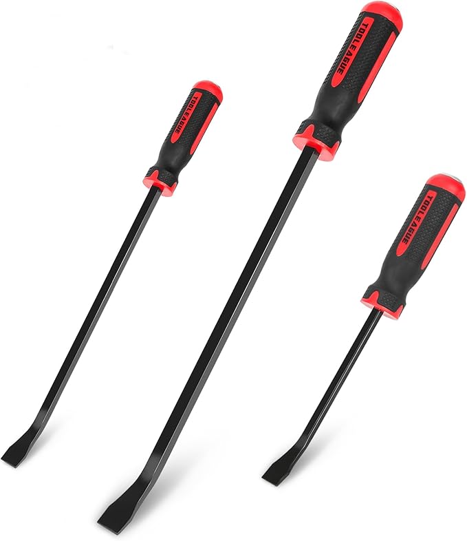 TOOLEAGUE Utility 3Pcs Pry Bar Set,8",12",18"Mechanic Hand Tools with Thicker Strike Cap Handle,Heavy Duty Pry Bar Tools for Automotive,Black and Red