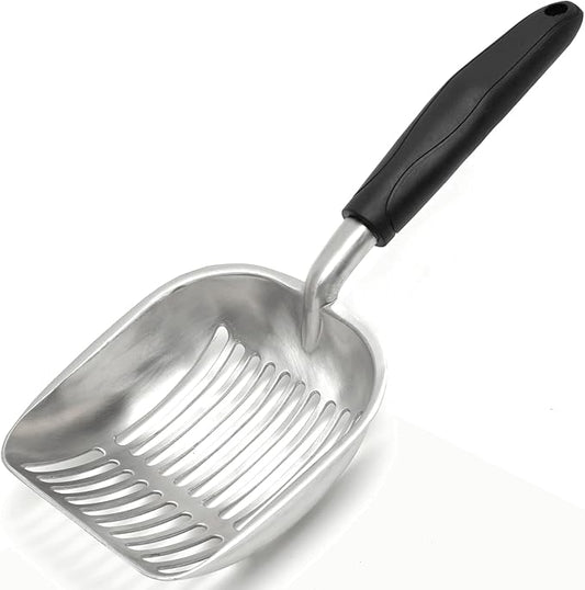 Cat Litter Scoop, Kitty Metal Scooper, Aluminum Alloy Sifter, Kitten Pooper Lifter, Deep Shovel, Long Handle, Poop Sifting, Durable, Heavy Duty, for Litter Box