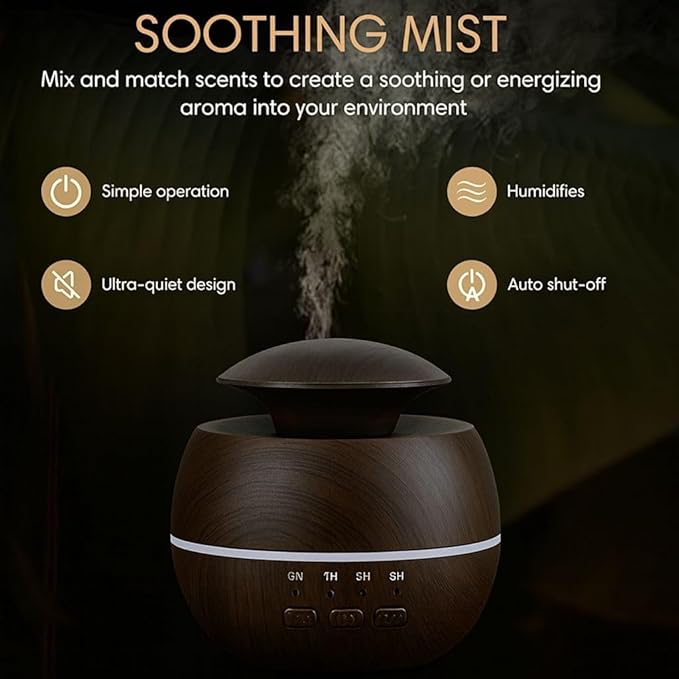 2-in-1 Air Humidifier & Aroma Diffuser Home Fragrance Room Decor Essential Oil Diffuser Humidifiers for Bedroom LED Light Color Changing Car Air Freshener (Light Wood-1)