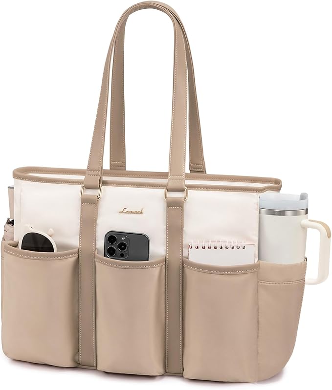LOVEVOOK 17.3 Inch Laptop Bag for Women, Teacher Nurse Work Tote Bag With Large Cup Holder, Utility Bag For Work/Travel/College/Daily, Professional Computer Purse Large Handbag With Multi Pocket