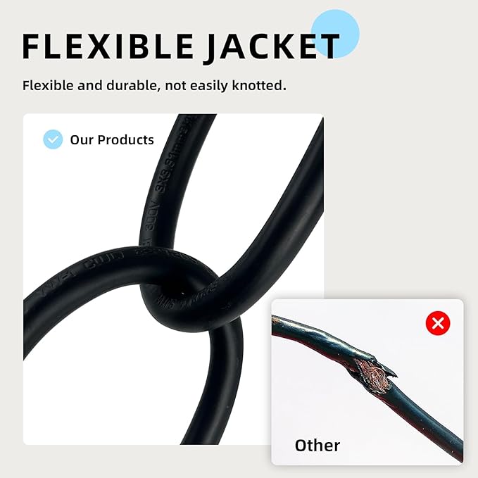 EP 12/3 8 FT Indoor Outdoor Black Extension Cord Waterproof, 12 Gauge 3 Prong Power Cord Flexible Resistant Appliance Extension Cable Electric Cable Outside, 15A 1875W 12AWG SJTW, ETL Listed