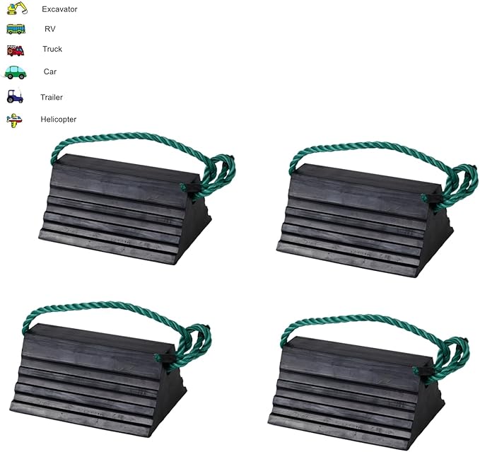 Wheel Chocks, Heavy Duty Wheel Chock with Rope, Rubber Wheel Chocks for Boat Trailers, RV, Truck, Camper, 4 Pack