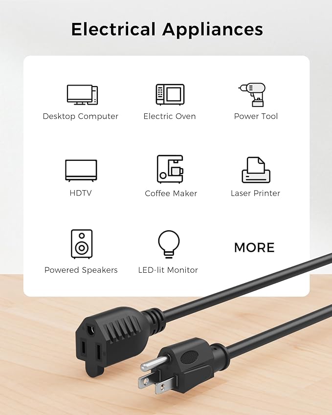 [UL Listed] Cable Matters 16 AWG Heavy Duty 13A Power Extension Cord - 25ft, 3 Prong Power Cord Extension, NEMA 5-15P to NEMA 5-15R, Black