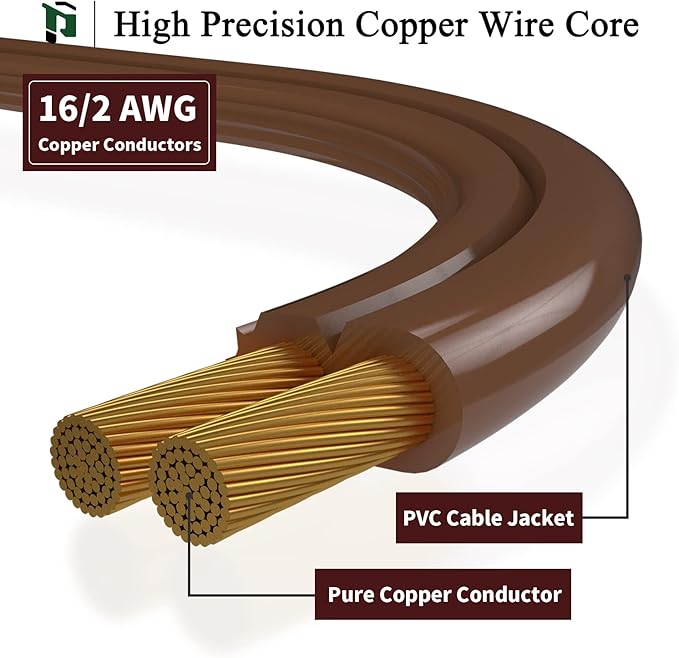 PLUGTUL Indoor Brown Extension Cord 12 Feet, 3-Outlet Household Extension Cord, 2 Prong, 16 Gauge, 3 Polarized Outlets with Safety Cap Protect for Home Office, 16/2 SPT-2 ETL Listed…