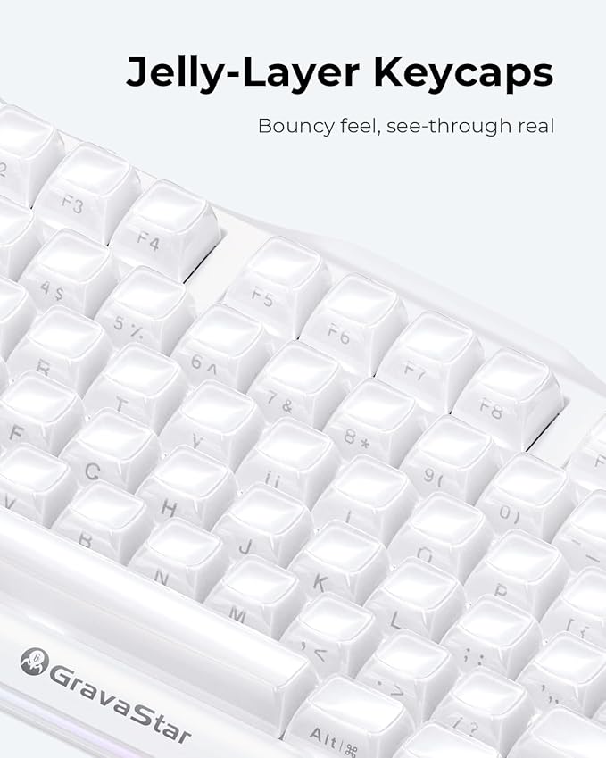 GravaStar Mercury K1 75% Wireless Mechanical Gaming Keyboard RGB Backlit | Gasket Mount, Hot Swappable Linear Switches, Creamy Sound Keyboard, 2.4GHz/USB-C/Bluetooth 5.0, for Win/Mac【Opaline White】