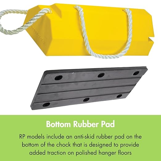 Checkers 20" Airplane Chocks, Aviation Wheel Chocks for Large and Oversized Aircraft, One Tire Chock for Polished Hangar Floors with Locking Rope and Handle, Durable Urethane, Yellow, AC6820-LR-RP-H