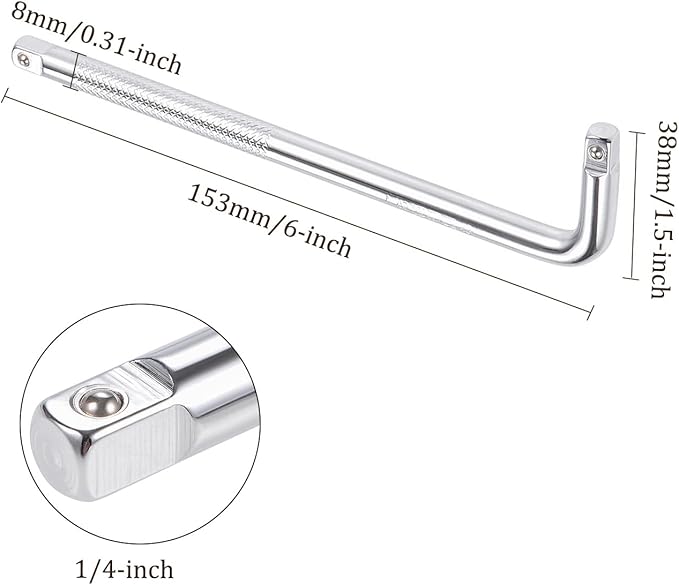 Breaker Bar - [1/4 Inch Drive] L Shape Socket Wrench Extension for Car Mechanical Equipment Repair Use, CR-V Steel