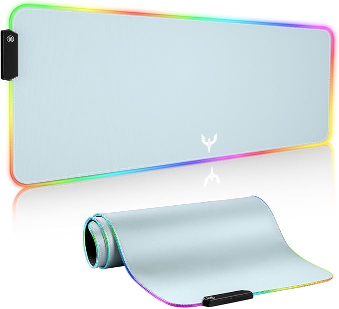 BladeHawks RGB Gaming Mouse Pad Extra Large Extended 31.5x12 Inch-Grey | LED mouse pad with 14 lighting modes, covers keyboard & mouse, anti-slip rubber base, waterproof surface, USB powered