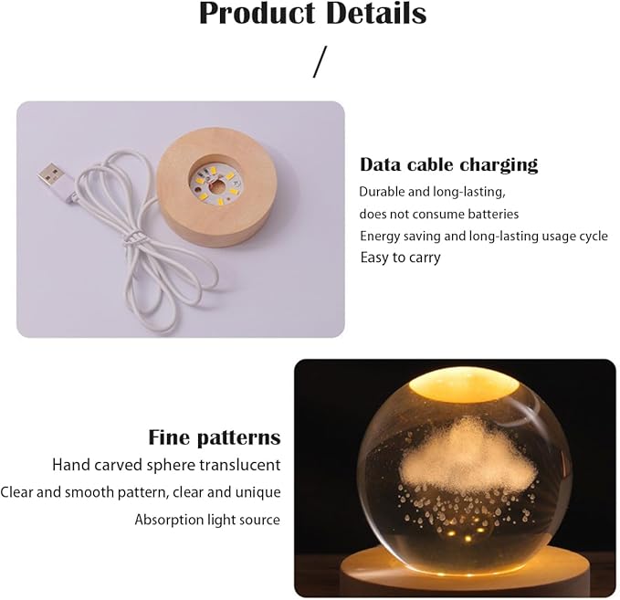 3D Crystal Ball Night Light Mood Lighting Cozy Comfort Gifts Home Decor lamp for Bedroom Space Lamps Happy Cozy Comfort Gifts (The Galaxy)
