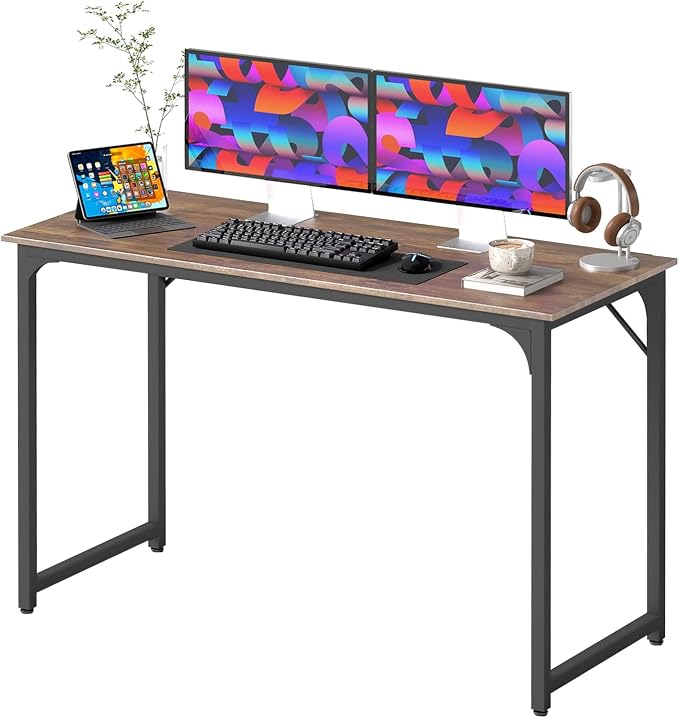 BestOffice | 47 Inch Computer Desk | Brown | Sturdy Office Desk | Metal Frame, Adjustable Feet | Water-Resistant, Scratchproof Surface | Writing Table for Home Office or Study | Pack of 1