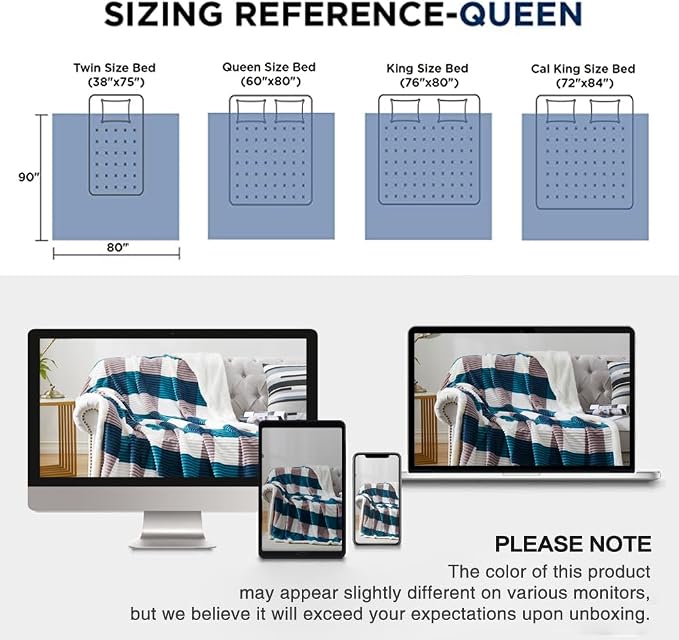 PU MEI Sherpa Blanket Twin Plaid Thick Bed Blanket, 90”*80” Super Soft Flannel Fuzzy Fleece Reversible Velvet Plush Warm Blanket for Couch (Teal Check, 80"*90")