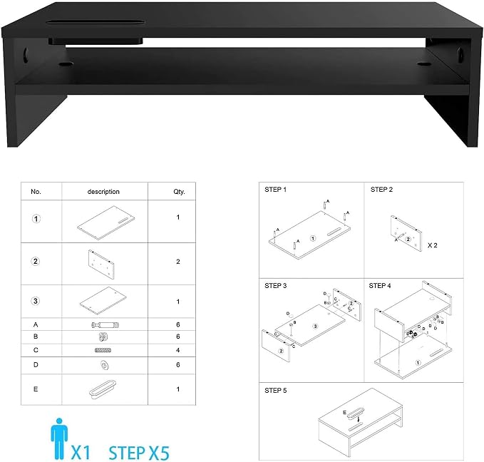 BONTEC Wood Monitor Stand Riser, 2-Tier Desktop Organizer with Storage, Ergonomic Computer Stand for Desk, Cable Management, Cellphone Holder, 21.3 Inch Shelf, Black | Ergonomic Computer Stand for Desk, Cable Management, Cellphone Holder, 21.3 Inch She...