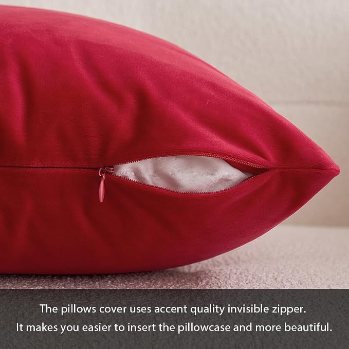 MIULEE Velvet Throw Pillow Covers 18x18 Inch Pack of 2 Red | Soft Solid Decorative Pillow Covers, Modern Luxury Home Decor, for Couch Chair Sofa Bedroom Livingroom