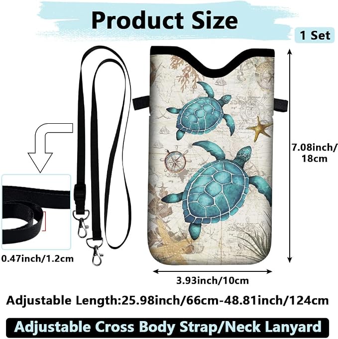 Neoprene Phone Sleeve Pouch with Adjustable Strap Neck Lanyard Fits Most Smartphones 7.1 x 3.9 Inch Phone Crossbody Sleeve Sea Turtle Waterproof Carrying Cellphone Case Bag for Women Men