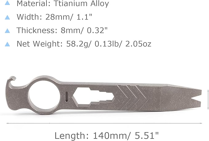 Titanium Pry Bar Bottle Opener, 5.51" Multi Tool Crowbar with Multi-size Wrench/Screwdriver/Nail Puller Function QG002