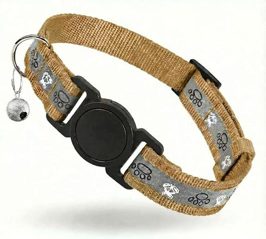 Cat Collar Breakaway, Reflective Kitten Collar with Bell, Safety Buckle Kitten Collar, Lightweight, Adjustable, Comfortable, Suitable for Boy Girl Cats (7"-13") Khaki