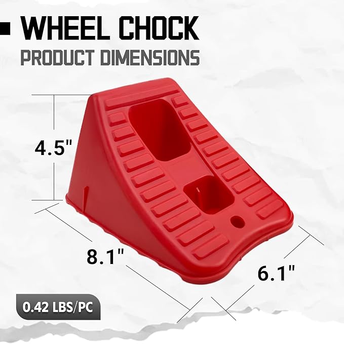 HOXWELL Wheel Chocks for Travel Trailers, 2 Pair Non Slip Red Wheel Wedge Stackable, Lightweight Wheel Stoppers for Cars Campers Trucks RVs, 8.1"×6.1"×4.5", 4 Packs, Red
