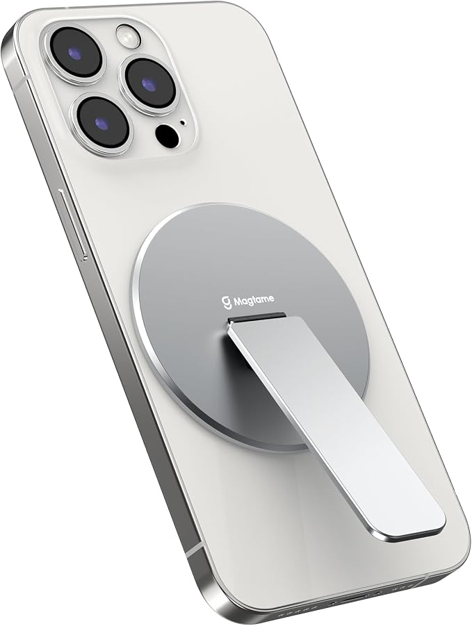 Magnetic Phone Stand Grip for Magsafe, Utral-Thin Snap-on Phone Kickstand, Holder & Grip, Foldable & Adjustable for Hands-Free Viewing | Compatible with Phone 16 15 14 13 12 Pro,Silver