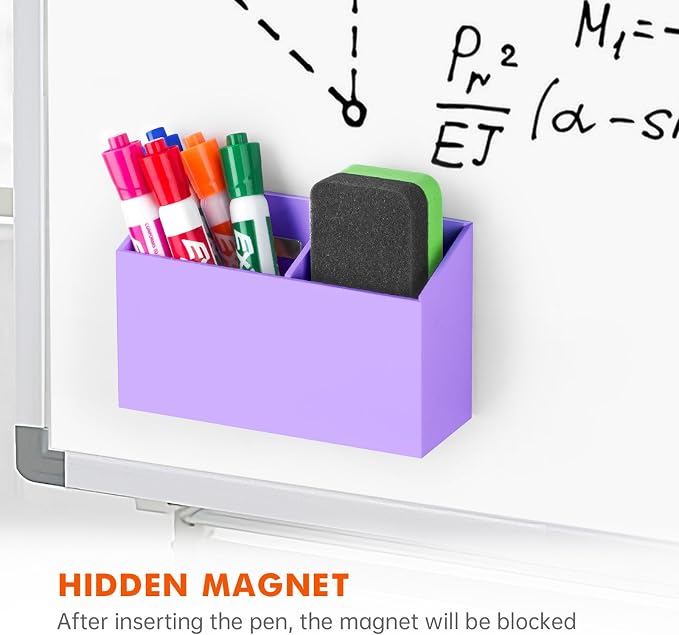 BEYGORM Magnetic Dry Erase Marker Holder for Whiteboard & Refrigerator | Non-slip Acrylic Pen Holder for Classroom, Fridge Magnet, Locker Organizer Accessories, Teacher & School Supplies(Purple)