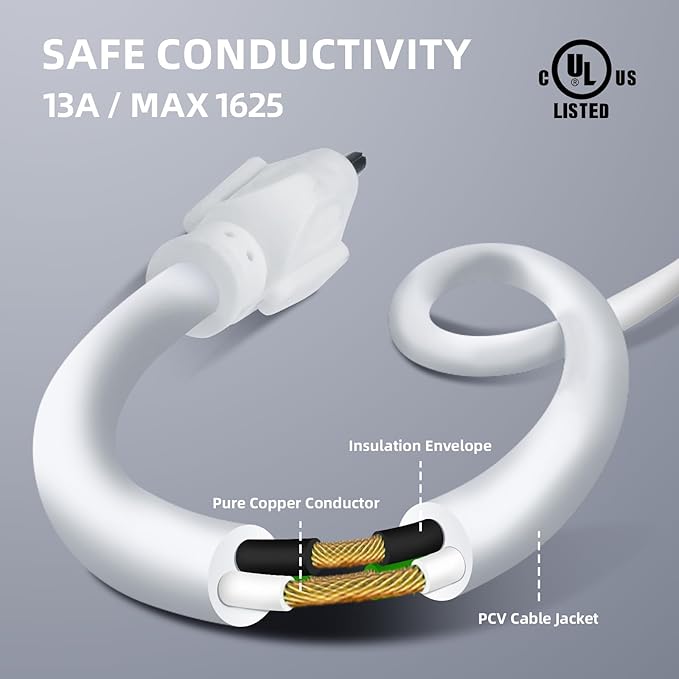 EP 75 Ft Outdoor Extension Cord - 16/3 SJTW White Electrical Cable with 3 Prong Grounded Plug