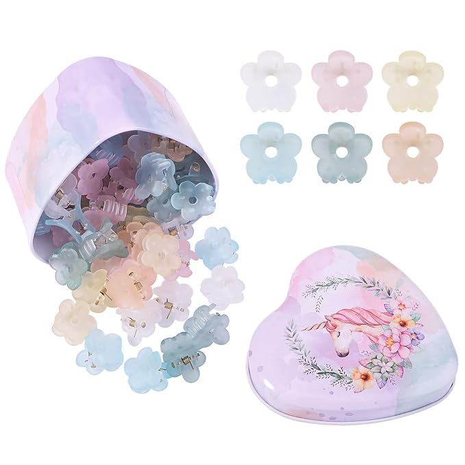 48Pcs Small Hair Claw Clips, Mini Hair Clips No-Slip Grip Jaw Clips Mix Colored Flower Hair Accessories for Women Girls