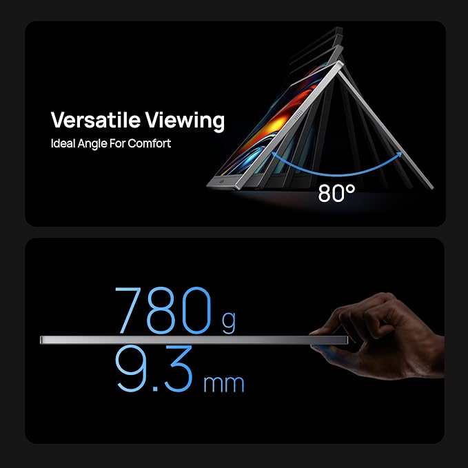 ARZOPA 16.1" Portable Monitor Gray, 100% sRGB FHD 1080P Kickstand Portable Laptop Monitor High Color Gamut Display IPS Eye Care Screen for High-end Office & Entertainment -Z1C Gray