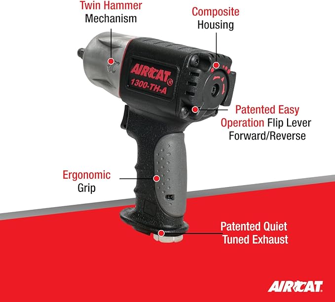 AIRCAT Pneumatic Tools 1300-TH-A: 3/8-Inch Composite Impact Wrench 600 ft-lbs of Torque