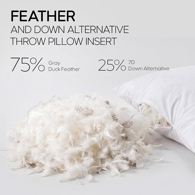 18x18 Feather Throw Pillow Inserts, Decorative Pillow Inserts for Covers, Fuller Fit with Soft Support for Bed and Couch, Set of 2