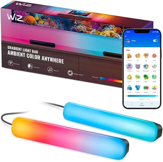 WiZ Connected Gradient Light Bars, RGBIC, Display Multiple Colors, 150 Lumens, Versatile Placement, Easy Setup, LED, Connect to Wi-Fi, Control with App/Voice