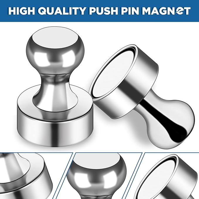 LOVIMAG Fridge Magnets 16Pcs, Magnet for Refrigerator Whiteboard, Silver | Small Strong Neodymium Metal Cute Push Pin for Classroom, Kitchen, Accessories Decorative, Office, Calendar