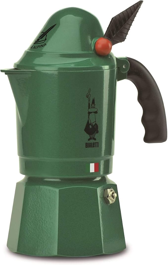 Bialetti Moka Express Alpina Stovetop Espresso Maker – Iconic Italian Moka Pot for Espresso Coffee, 3 Espresso Cups (4.3 oz / 130 mL), Aluminum, Green