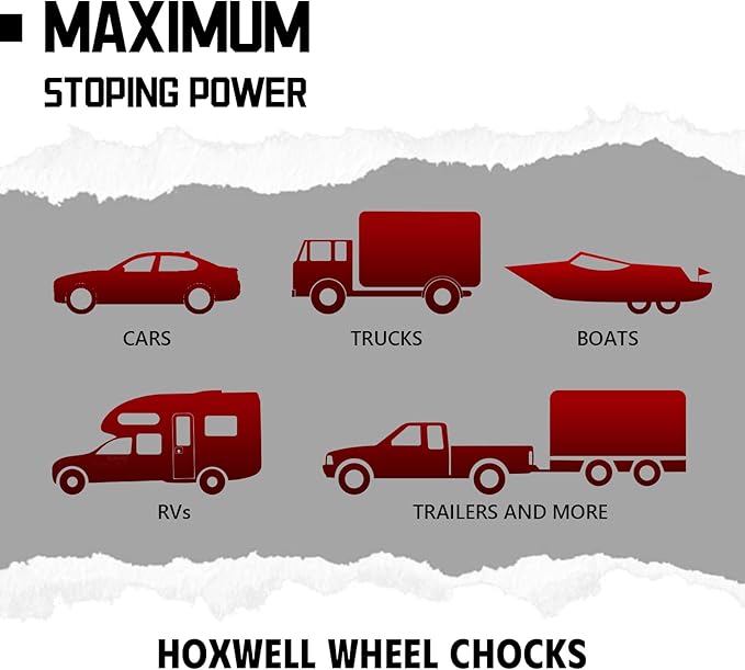 HOXWELL Wheel Chocks for Travel Trailers, 2 Pair Non Slip Red Wheel Wedge Stackable, Lightweight Wheel Stoppers for Cars Campers Trucks RVs, 8.1"×6.1"×4.5", 4 Packs, Red