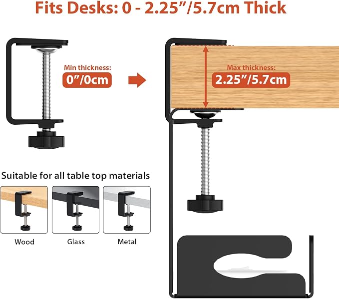 Univivi Under Desk Cable Management Tray, Cable Management, 48 inch, Black | Durable Steel, Cable Management with No-Drill C-Clamp and Screw Mount, Effortless Wire Management for Office/Home