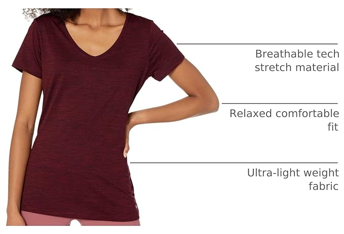 Amazon Essentials Women's Active Quick Dry Tech Stretch Short-Sleeve V-Neck T-Shirt (Available in Plus Size), Pack of 2