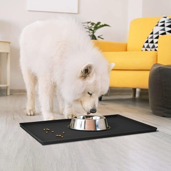 Dog Food Mat,Silicone Waterproof Food Tray,Non Slip Pet Bowl Mats Placemat,1" Raised Edge,Suitable for Most Small and Medium Sized Pets,32" x 24"