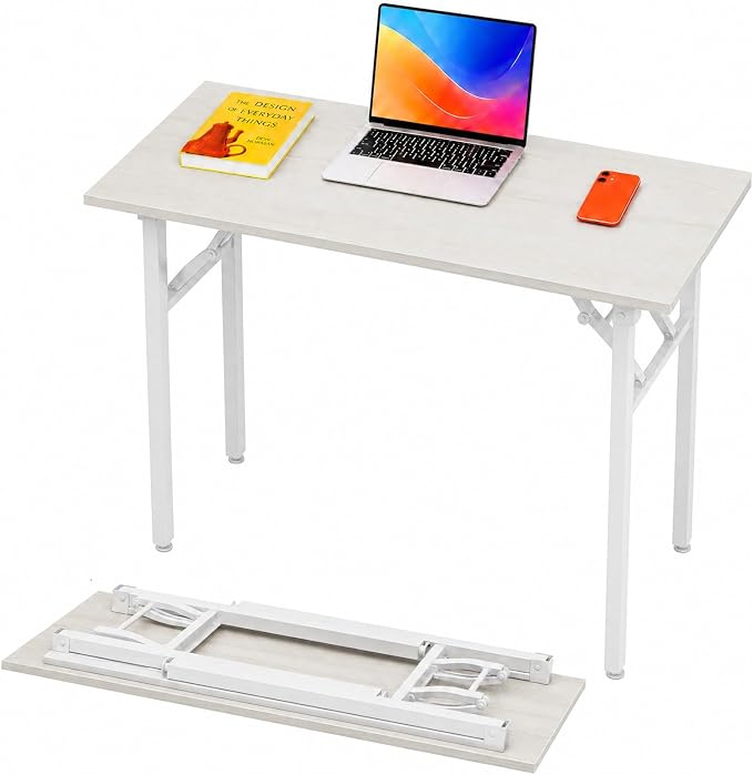 Folding Table Computer Desk - 43.3" No Assembly Folding Desk Design and Foldable Office Desk, Small Desk for Bedroom, Compact Storage Portable Use for Dorm and RV Small Space, White Ash