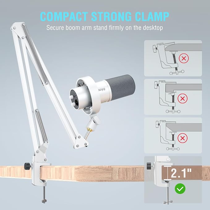 FIFINE AmpliTank K688CTW Dynamic Microphone with Boom Arm, XLR/USB Mic | Studio Vocal Podcast Mic Kit for PC, with Mute Button, Volume Knob, Headphone Jack, for Streaming Recording, White