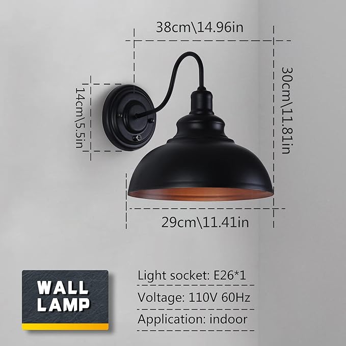 Lightess Black Wall Sconces with Dimmer ON/Off Switch, Dimmable Wall Mount Light Fixture Industrial Farmhouse Lighting for Kitchen Living Room, C91Y112