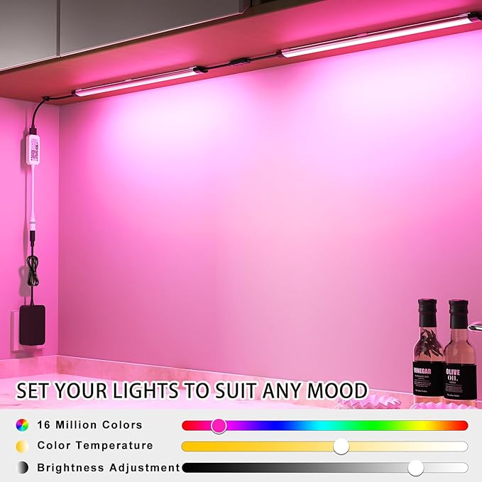 Under Cabinet LED Lighting, Dimmable Under Counter Lights, WiFi Smart Controlled,RGB,12 Inch, Multicolor Linkable Lamps with Remote Control, Compatible with Alexa Google Home (9 Pack)