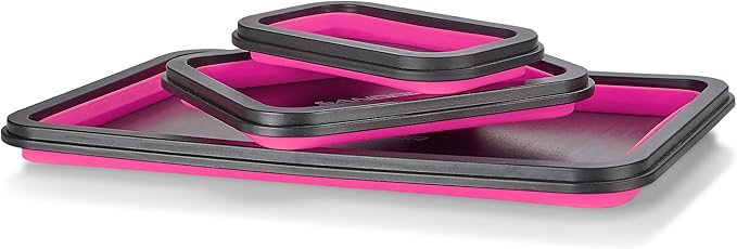 Collapsible Magnetic Parts Tray Set - 3 Different Size Tool Trays for Screw, Bolts, Nuts, Washers, Pins and Other Small Metal Parts, Mechanic Tool Gifts for Men - Pink