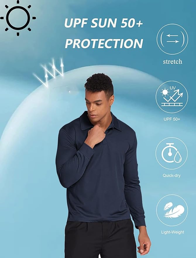 Deyeek Men's Polo Shirts Long Sleeve Golf Polo Shirts for Men Quick Dry UPF 50+ Sun Protection Polos Casual Collared Shirts