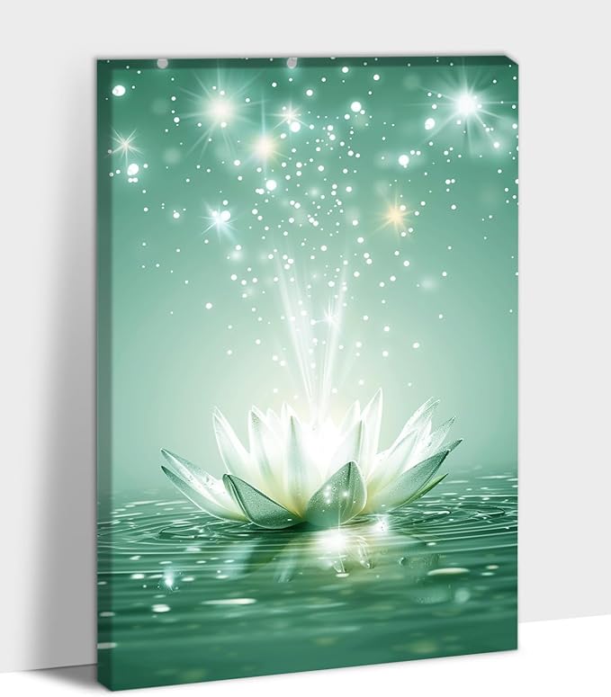 Zen White Lotus Flower Canvas Wall Art, Lotus Floral Pictures Wall Print, Spiritual Water Lily Canvas Prints, Lotus Bloom on Water Poster, Zen Meditation Spiritual Artwork for Yoga Spa Room 32x48 inch