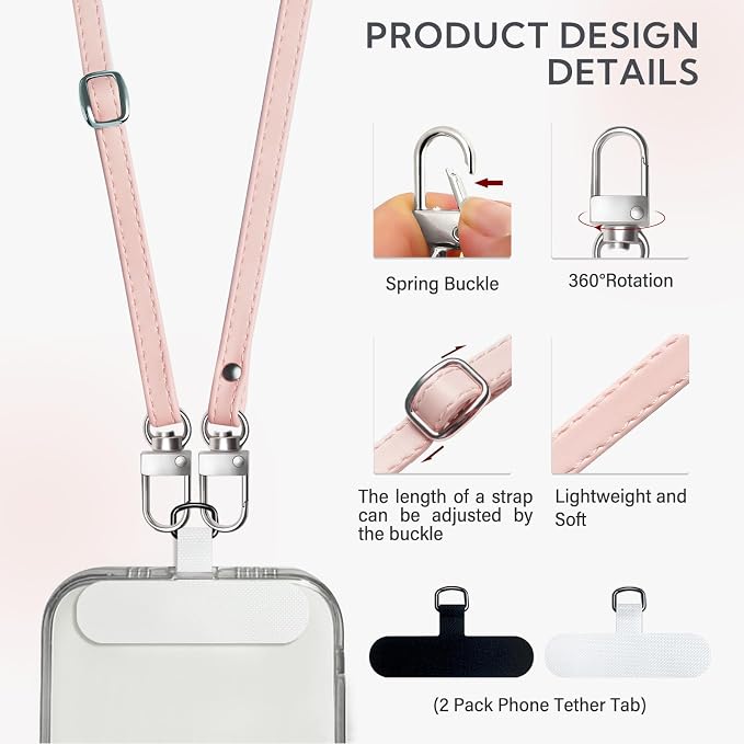 BFSD��DM Phone Crossbody Strap, Universal Crossbody Patch Phone Lanyards,Phone Lanyards for Around The Neck,Phone Strap,Compatible with Most Smartphones, (Pink)